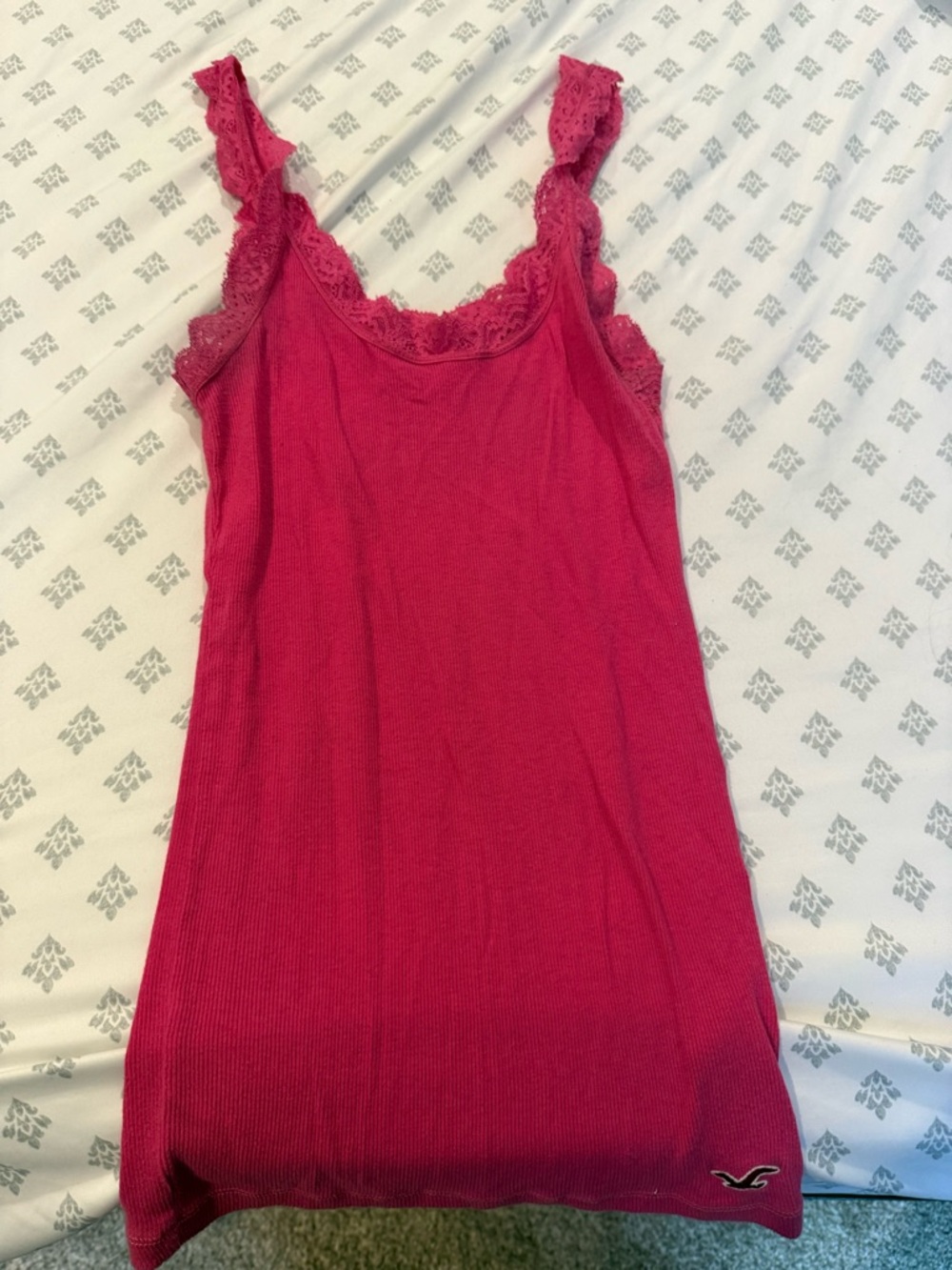 Hollister Hot Pink Lace Trim Ribbed Cami